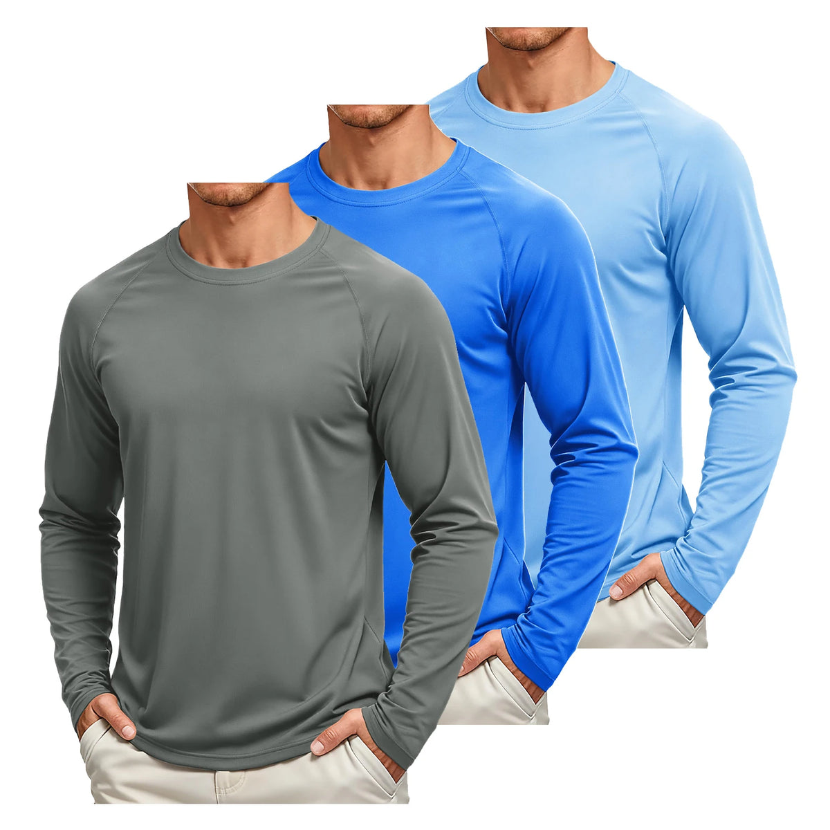 TACVASEN 3 Pcs Men's Long Sleeve Shirts UPF 50+ Sun Protection Dry Fit Shirt Lightweight Workout Athletic T-Shirt Rash Guard Tee