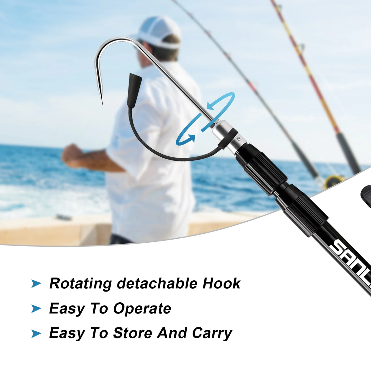 SANLIKE Telescopic Fishing Hook with Stainless Steel Spear Hook Anti-Slip Grip Outdoor Fishing Gear Accessory for Secure Catch