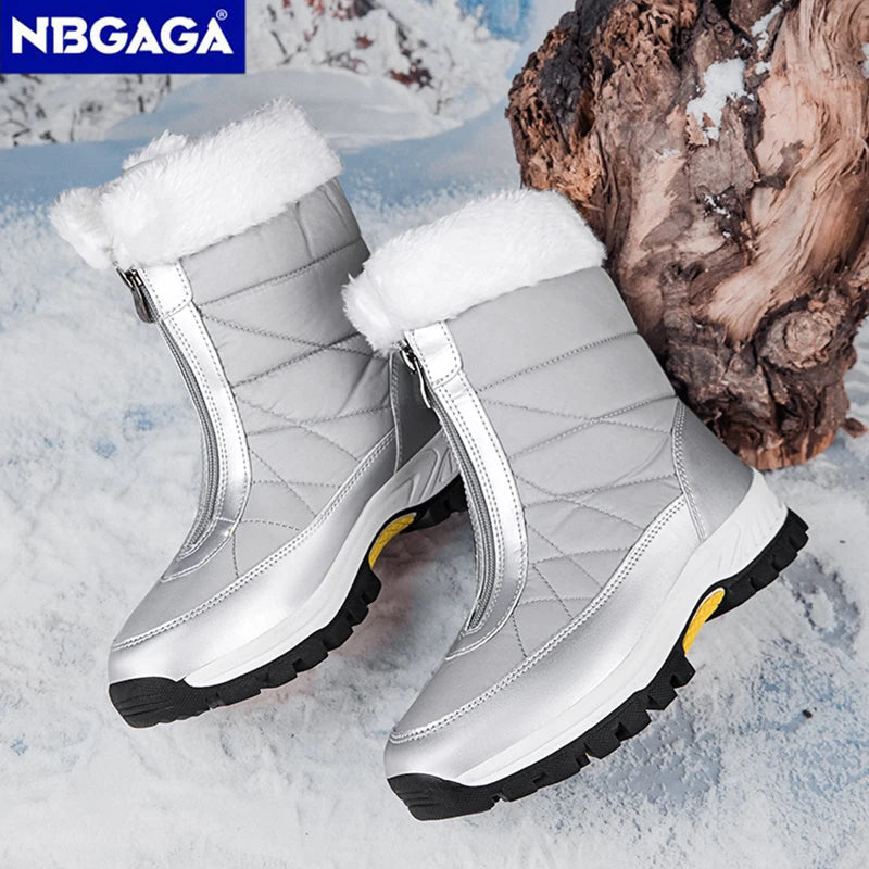Women's Winter Snow Boots Non-Slip Warm High-Top Cotton Boots Wear-Resistant Comfortable Outdoor Fleece-Lined Walking Boots