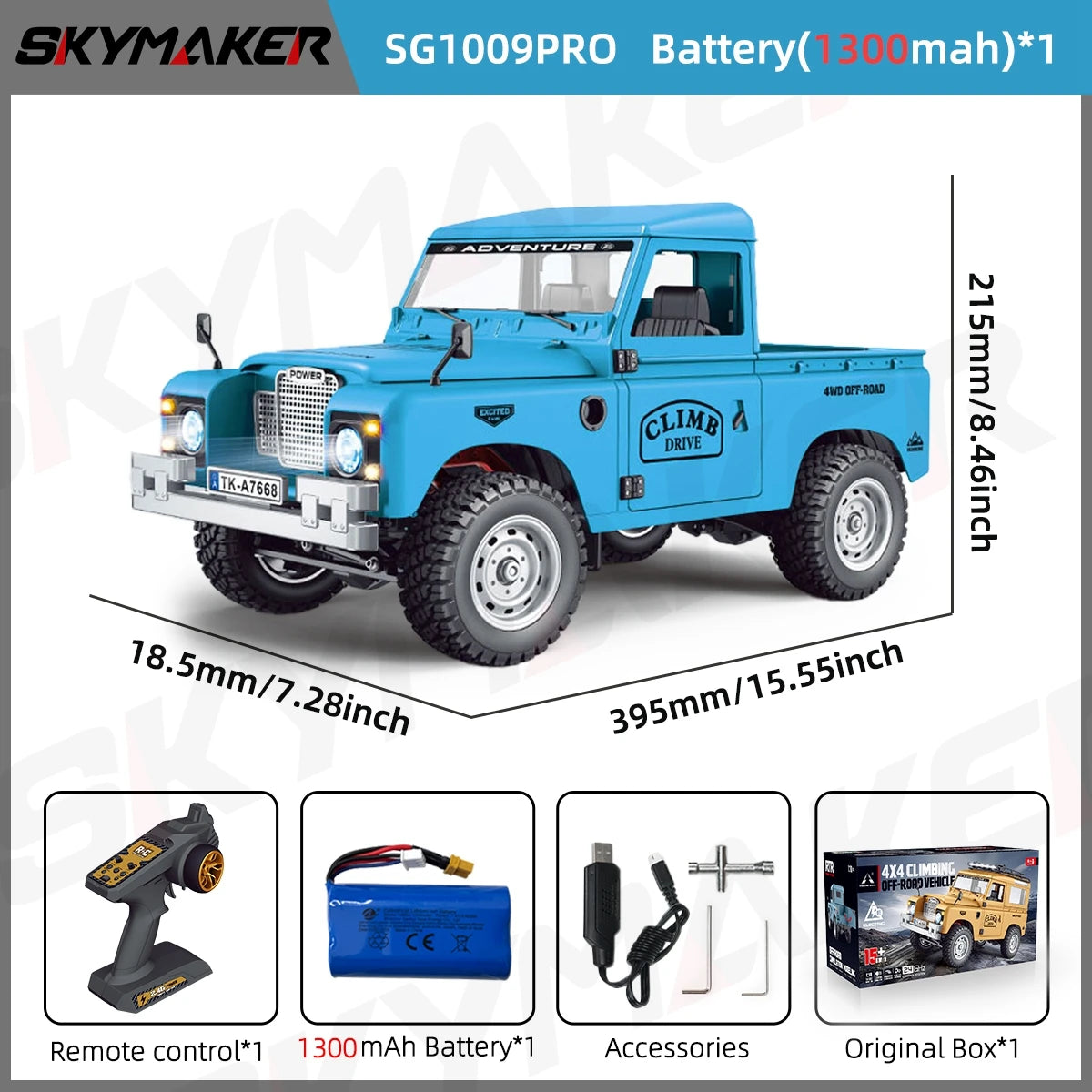 1:10 Scale RC Truck 15km/h 2.4G with LED Light 4WD Off-Road Climbing Car Model Toy for Boys Gift