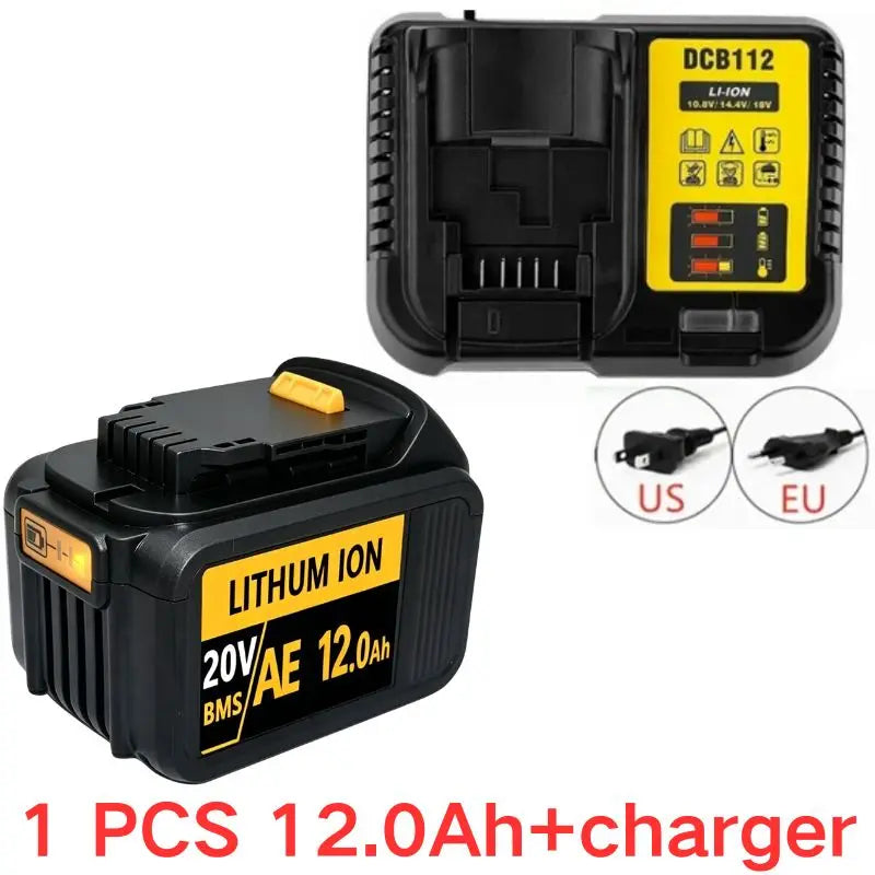 20V For DeWalt 12Ah/9Ah/8Ah/6Ah/3Ah Li-lon Battery Replacement DCB\DCD\DCF\DCG series Power Tools+charger+electric drill
