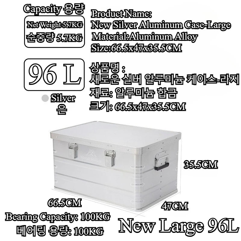 MOUNTAINHIKER Outdoor Storage Box Camping Picnic Travel Aluminum Alloy Large Capacity Box Silver Storage Bag 30-80L
