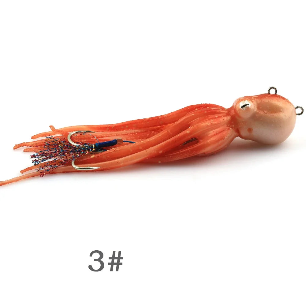 TAKEDO MY14 180G 200G 250G 300G Sea Fishing Octopus Bait With Double Hook Soft Bait Troulling Lure Boat Fishing For Rockfish