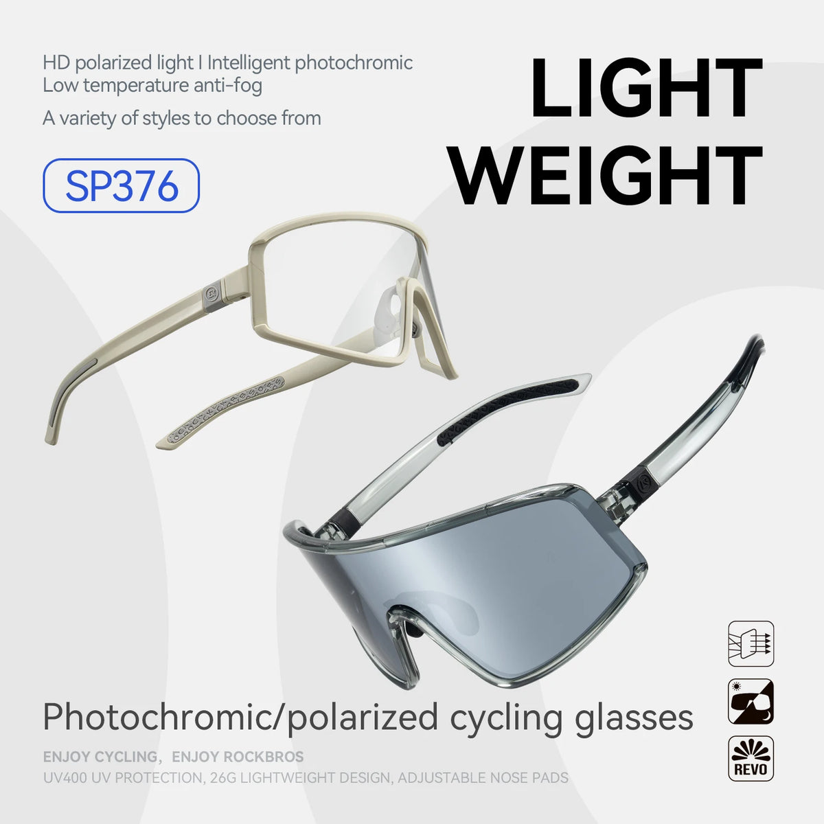 ROCKBROS Outdoor Cycling Sunglasses Polarized UV400 Driving Eyewear Bicycle Goggles Non-slip Anti-fog Photochromic Glasses
