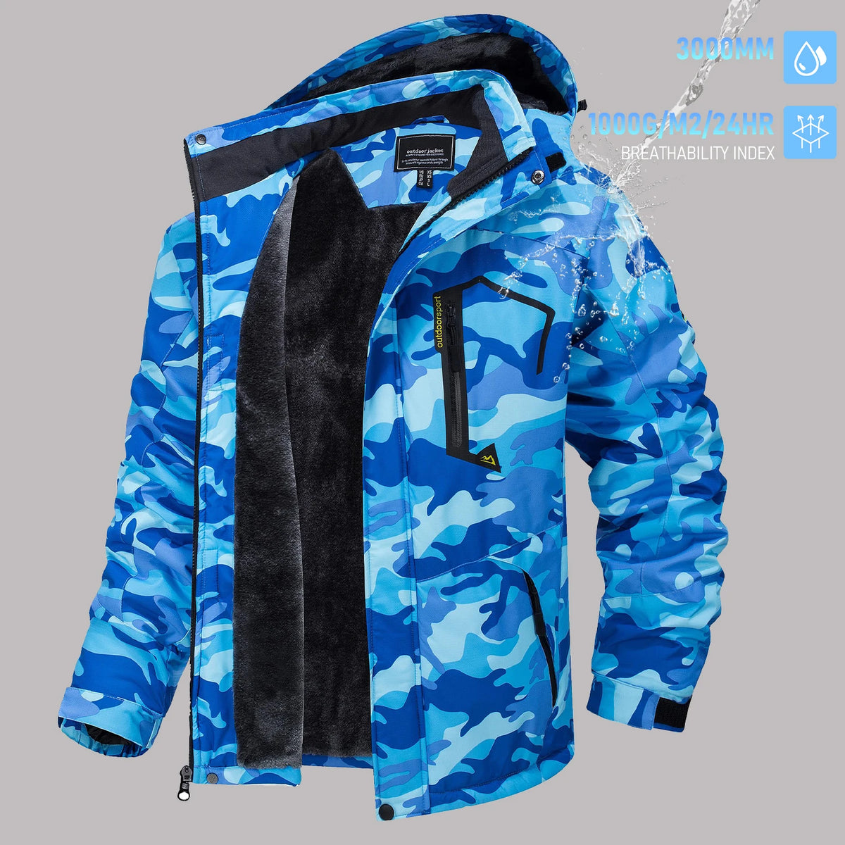 TACVASEN Men's Winter Ski Parka Jacket Waterproof Fleece Lined Insulated Thermal Snowboard Jacket Snow Coat with Detached Hood