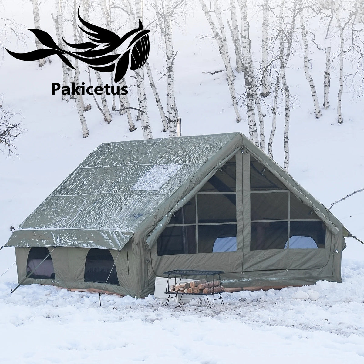 PAKICETUS Inflatable Camping Tent for 4-8 People, Breathable Mesh Windows Luxury Air Cabin Tent, UV Protection Quick Setup Outdoor Shelter for Hiking, Picnic, Backyard & Road Travel