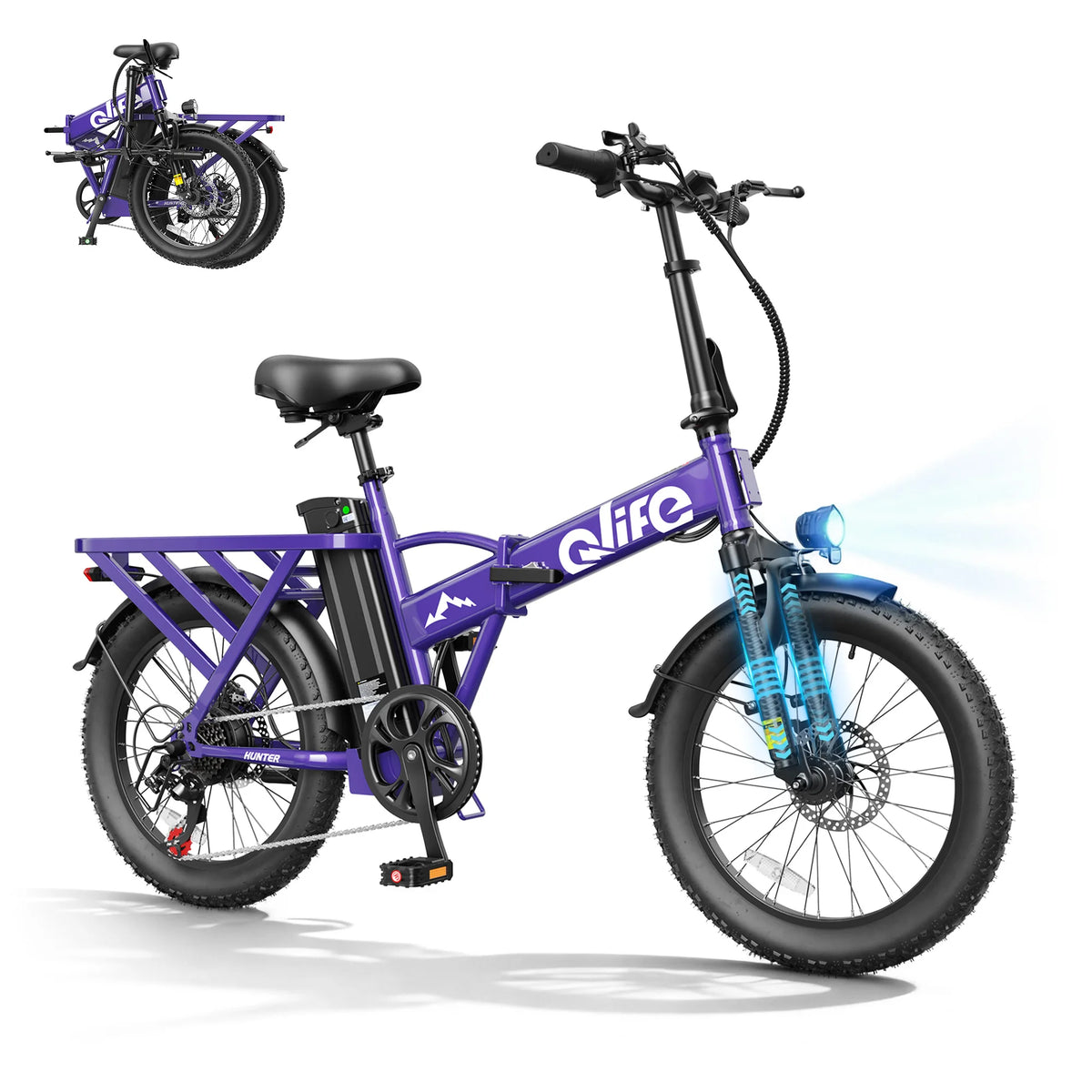 Qlife Hunter Electric Bike for Adults, 1200W Peak Motor 48V 13.5Ah Battery, 20"×3" Fat Tire Foldable Ebike, 28MPH 65Mi Long Range Electric Bicycle