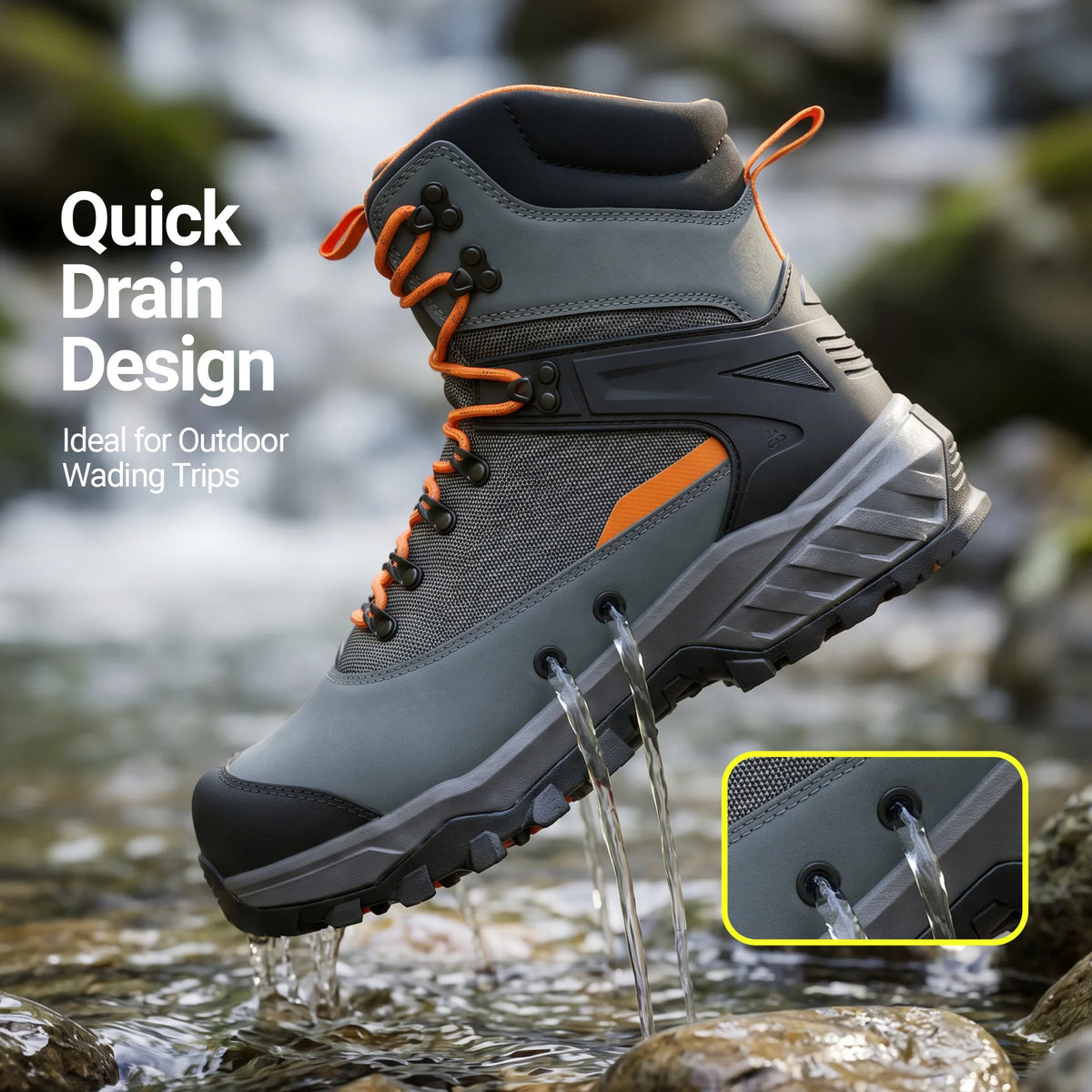 8Fans Wading Boots with Terrain Grip Outsole, Lightweight Wading Shoes,Fishing Boot