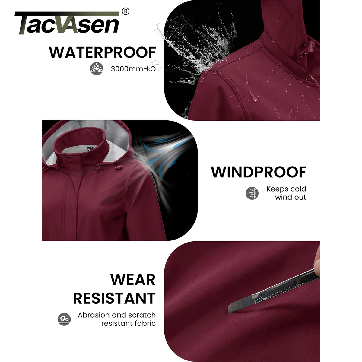 TACVASEN Womens Warm Fleece Lined Softshell Jackets Winter Long Jackets Windproof Hooded Rain Coat Outdoor Windbreaker Parka
