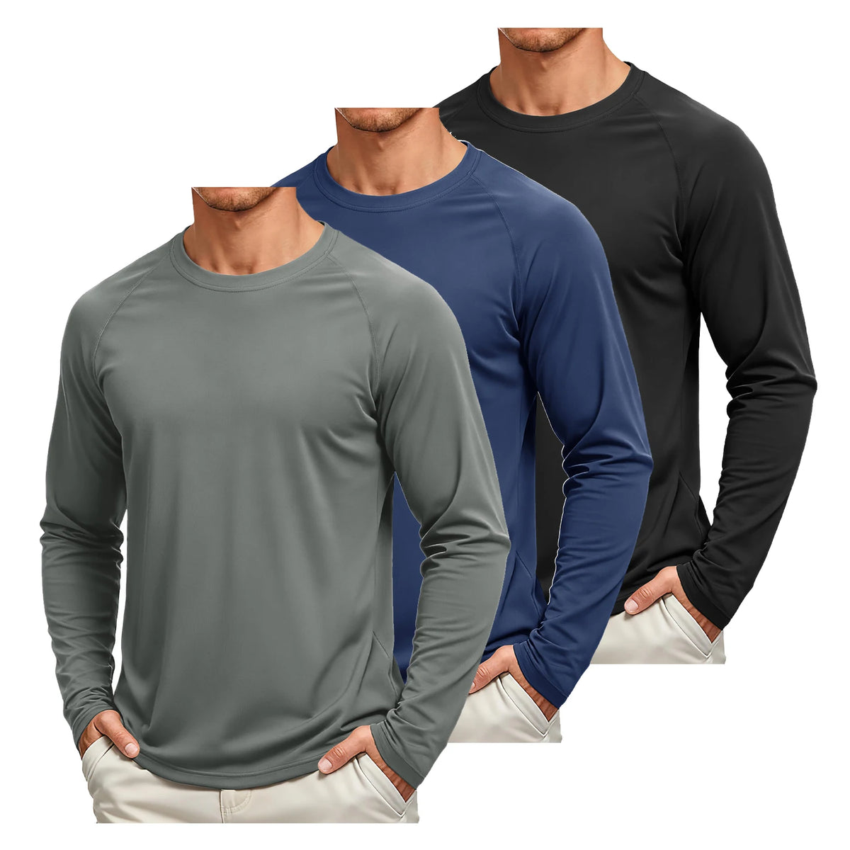 TACVASEN 3 Pcs Men's Long Sleeve Shirts UPF 50+ Sun Protection Dry Fit Shirt Lightweight Workout Athletic T-Shirt Rash Guard Tee