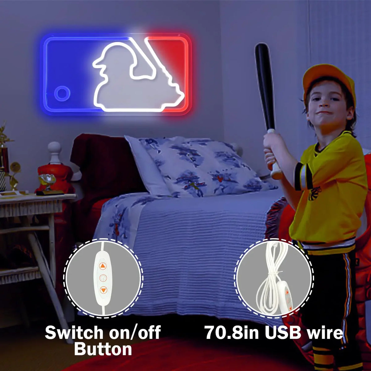 Dimmable Baseball Neon Lights for Wall. Ideal for Boys' Rooms, Sport Clubs, Bars. A Cool Light - Up Wall Art Decoration.