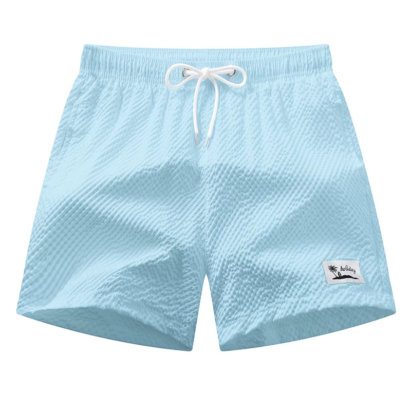 Men's Seersucker Beach Shorts with Mesh Liner Summer Casual Board Shorts with Pockets Quick Dry Swimwear Swimsuit Swim Trunks