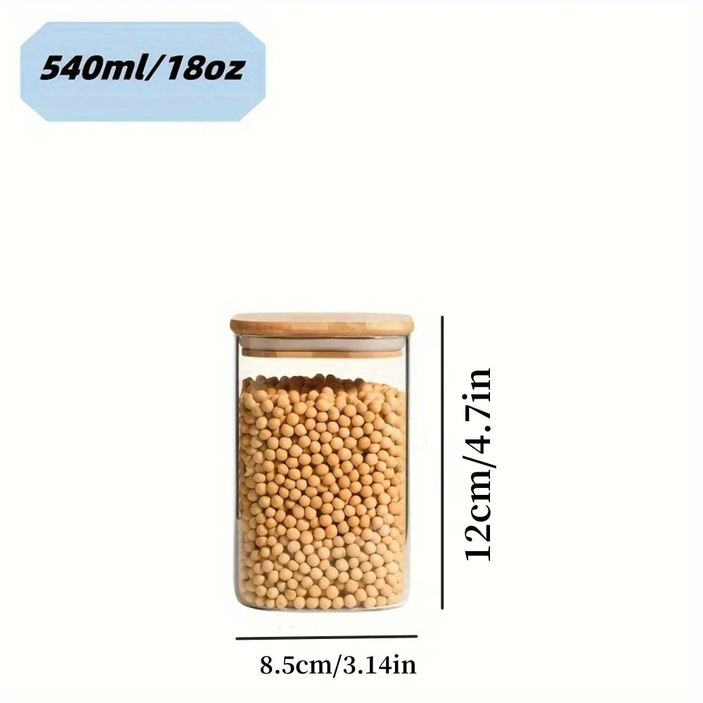 2/4 Pieces, 540Ml/1000Ml Glass Food Storage Jars with Bamboo Lids, Transparent Square Sealed Kitchen Storage Container Set, Stackable Glass Food Storage Jars, Suitable for Kitchen Countertops, Candy, Cookies, Rice, Grains