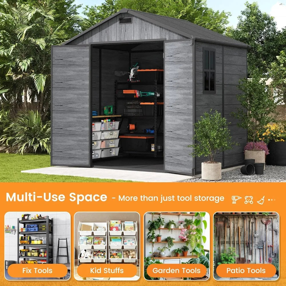 Resin Storage Shed 8x6 FT, Plastic Outdoor Storage Shed for Patio, Customized