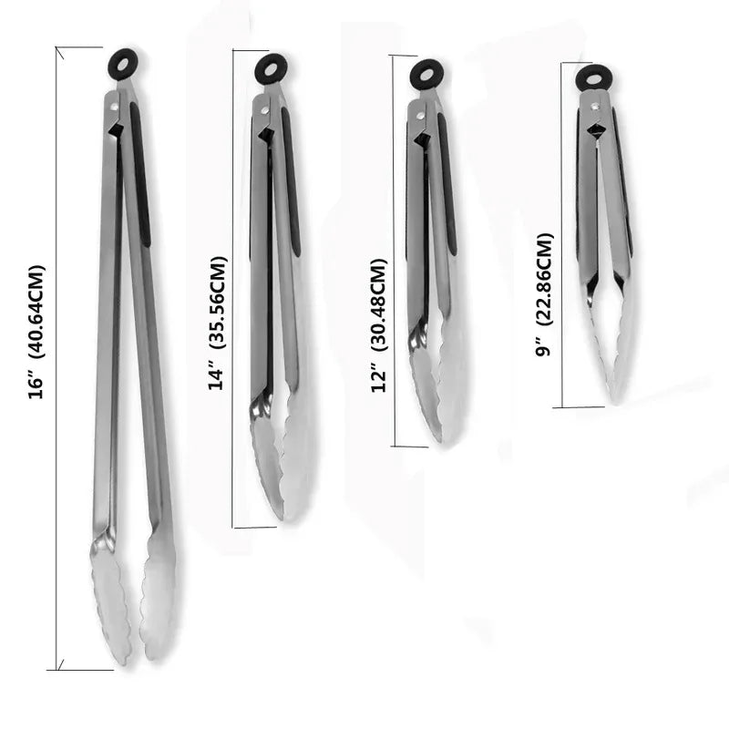 1Pcs BBQ Grill Tongs Salad Steak Spaghetti Candy Charcoal Meat Stainless Steel Camping Barbecue Kitchen Frying Food Clips Clamp
