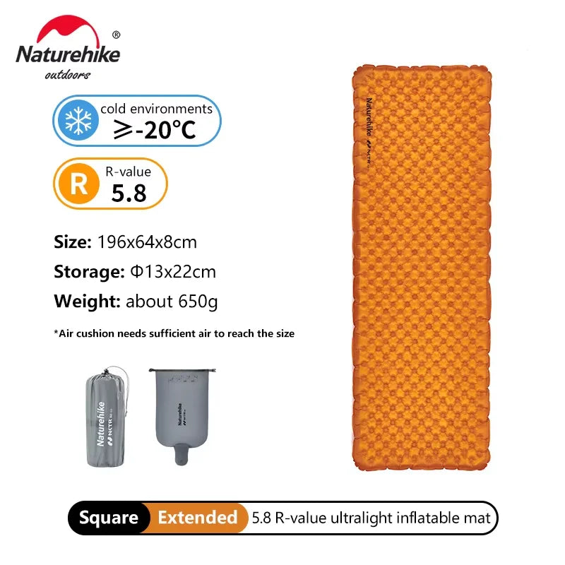 Naturehike Inflatable Mat Ultralight 5.8 High R Value Warm Sleeping Pad Portable Outdoor Camping Tent Single Moisture-proof Mats