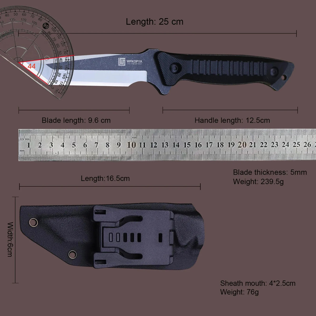 WPKOPYA (USA) 440c full Tang knife, hunting straight knife +K sheath, outdoor tool knife, camping survival knife