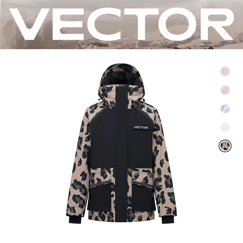 VECTOR Brand Men Women Ski Jacket Winter Warm Windproof Waterproof Ski Suit Outdoor Sports Snowboard Coat Splicing Double Plate