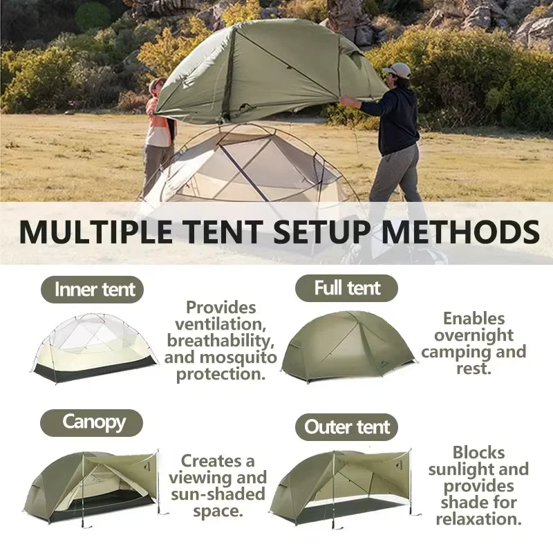 Naturehike Mongar 2 UL/PRO/Base Tent Camping 1-3 Person Tent Outdoor Travel 15D Waterproof Ultralight Backpacking Shelter Tent