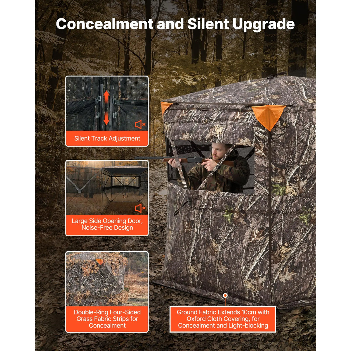 SucceBuy Hunting Blind 2-3 Person See Through Ground Blinds with Carrying Bag Silent Side Door and Window for Turkey and Deer