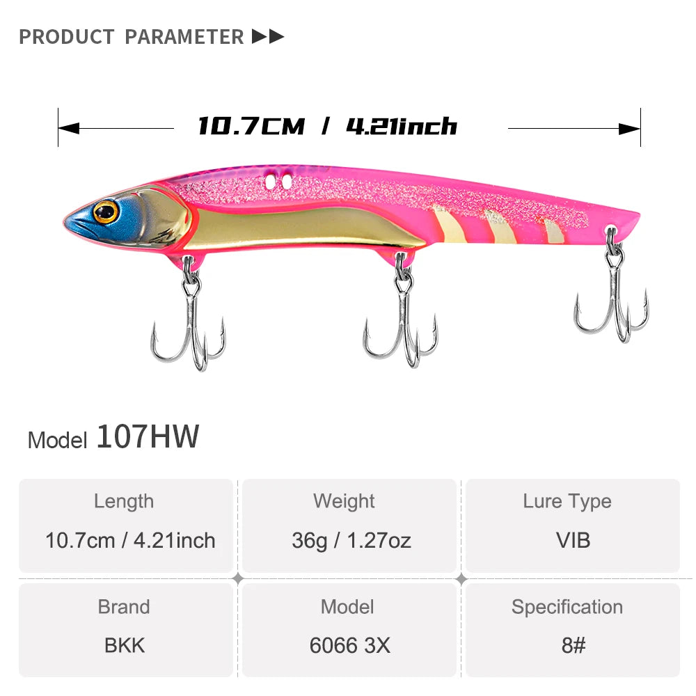 JIGGING PRO  Metal VIB Fishing Lure 107mm 36g Long Cast Three Hooks Spinner Spoon Sea Fishing Hard Baits For Bass Metal Jigging