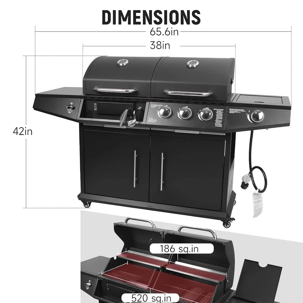 Redlife Gas & Charcoal Combo Grill with Side Burner, Custom