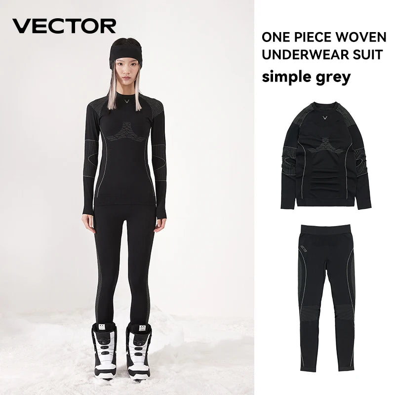 VECTOR Men Women Ski Thermal Underwear Sets Quick Dry Functional Compression Tracksuit Tight Snowboarding Tops and Pants Adult