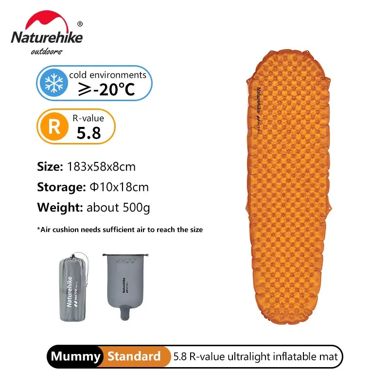 Naturehike Inflatable Mat Ultralight 5.8 High R Value Warm Sleeping Pad Portable Outdoor Camping Tent Single Moisture-proof Mats