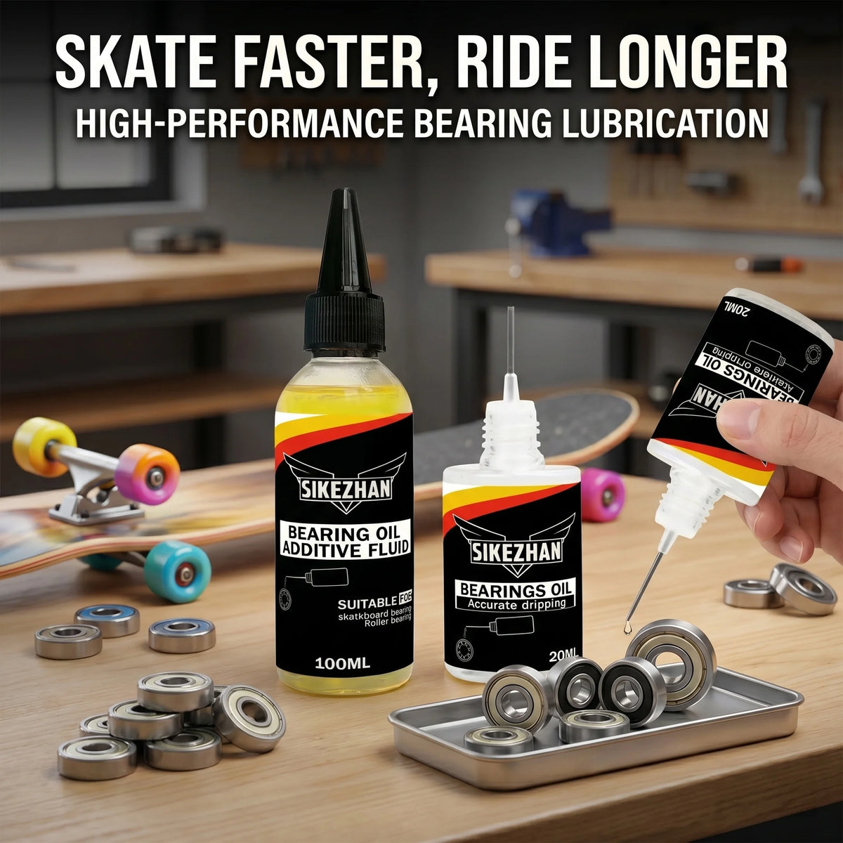 Roller Skate Oil & Skateboard Bearings Lube, Anti-Rust Liquid Lubricant Maintenance with Precise Dripper Bottle for Longboards
