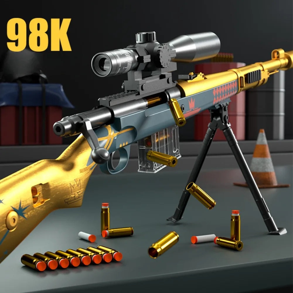98K Upper Pressure Shell Ejection Soft Bullet Gun Can Fire Sniper Rifle Outdoor Battle Model Toy Manually Loaded
