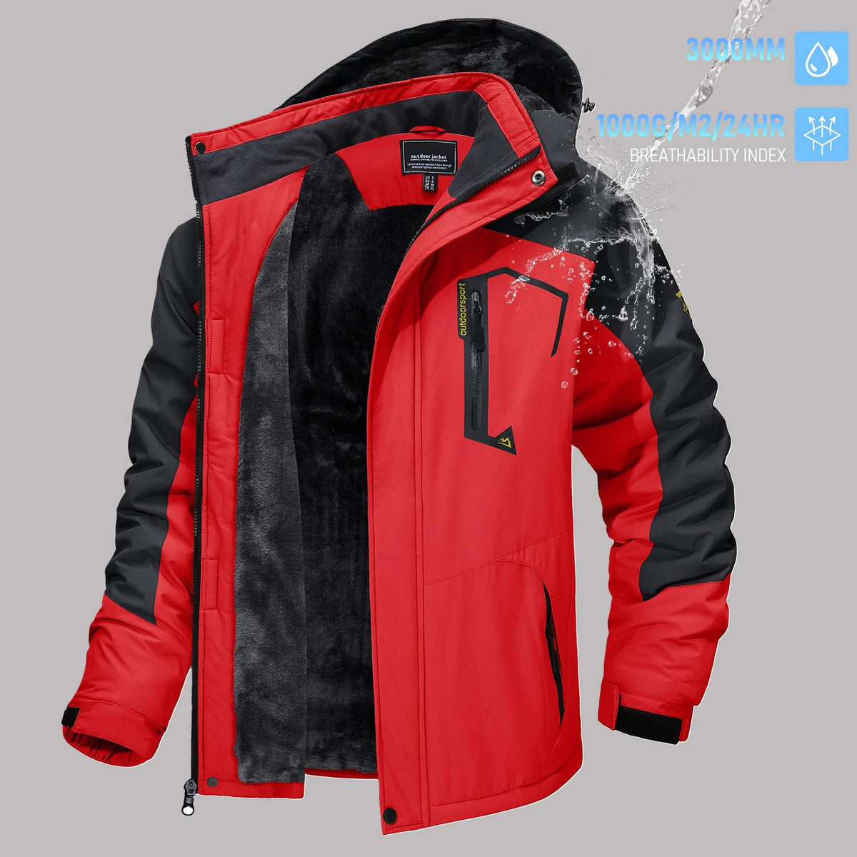 TACVASEN Men's Winter Ski Parka Jacket Waterproof Fleece Lined Insulated Thermal Snowboard Jacket Snow Coat with Detached Hood