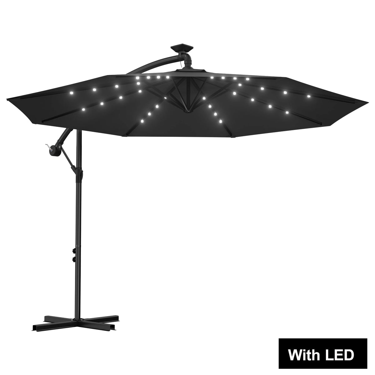 Ø300cm/Ø350cm Cantilever Parasol with Crank, Garden Parasol with Stable Cross Base, Outdoor Patio Umbrella UV-resistant & Sun Protection, Crank Parasol for Terrace Garden Pool