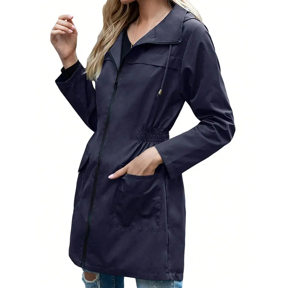 Women Light Rain Jacket Waterproof Active Outdoor Trench Raincoat With Hood Ladies Lightweight Windproof Windbreaker