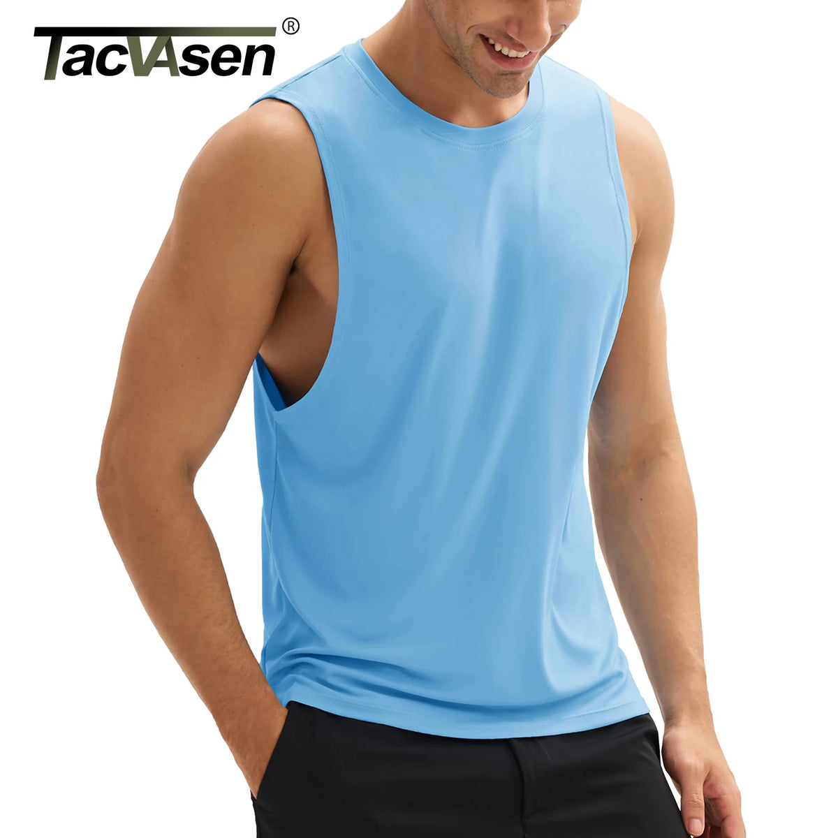 TACVASEN Summer Workout Tank Tops Mens Quick Dry Lightweight Sleeveless Shirts Gym Bodybuilding Muscle Tee Shirt Running Tee
