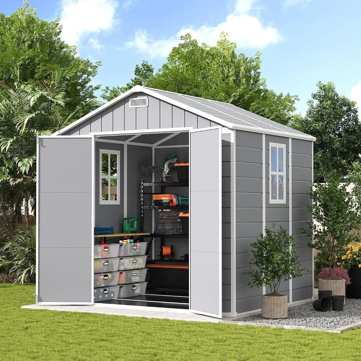 Resin Storage Shed 8x6 FT, Plastic Outdoor Storage Shed for Patio, Customized