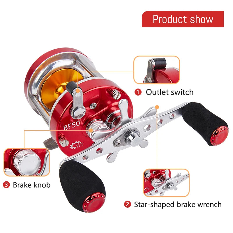 BILLINGS Trolling Drum Fishing Reel 20LB Max Drag 4.2/5.2:1 Gear Ratio CNC Aluminum Spool 6+1 Stainless Steel Bearings Smooth Right Hand Baitcasting Reel for Freshwater Saltwater
