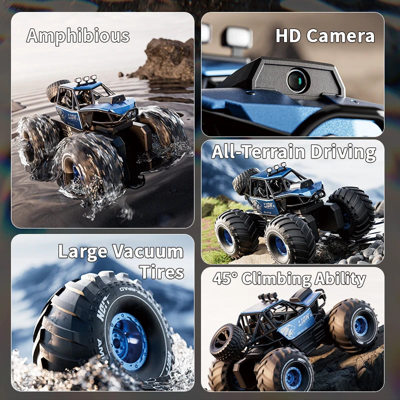 Amphibious 4WD RC Crawler 50Min Run Time IPX7 Waterproof APP and Gesture Control Off Road Drift HD Camera For All Terrain Advent