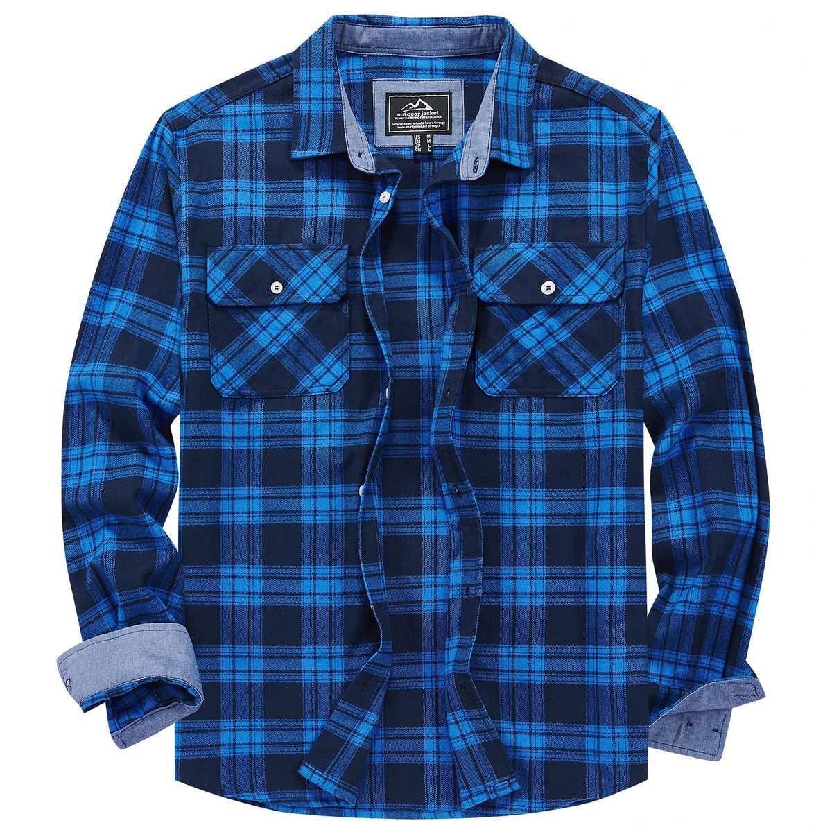 MAGCOMSEN Autumn Windproof Men's Flannel Shirt Warm Long Sleeve Casual Plaid Shirts with Two Chest Pockets