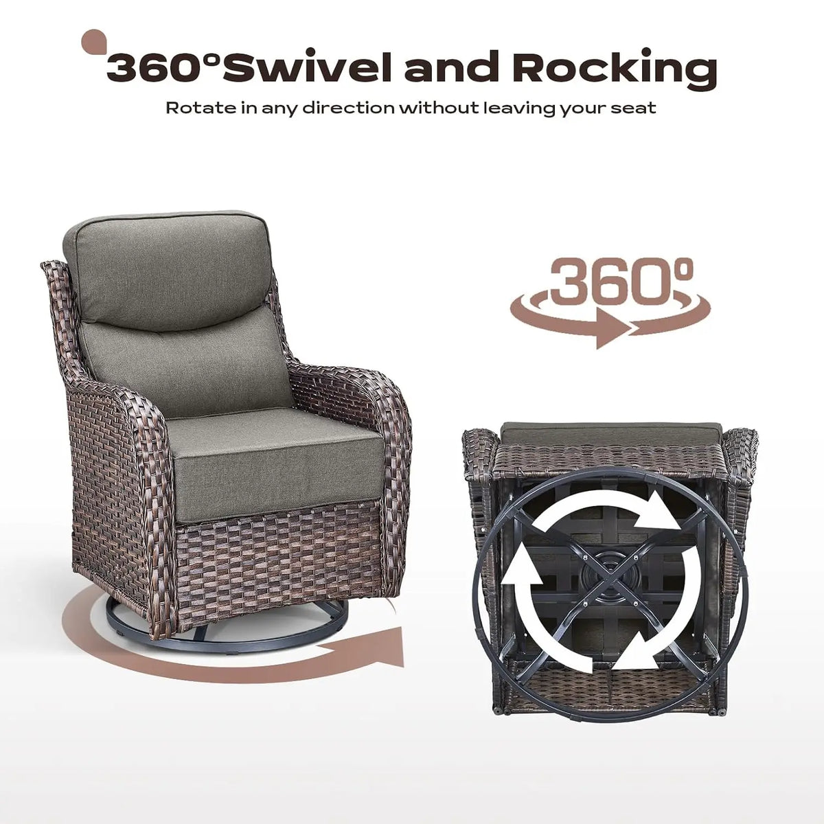 Outdoor Swivel Rocker Chairs - All Weather Resistant Wicker Patio Furniture Set of 2 with High Back and 6 inch Thick, Custom