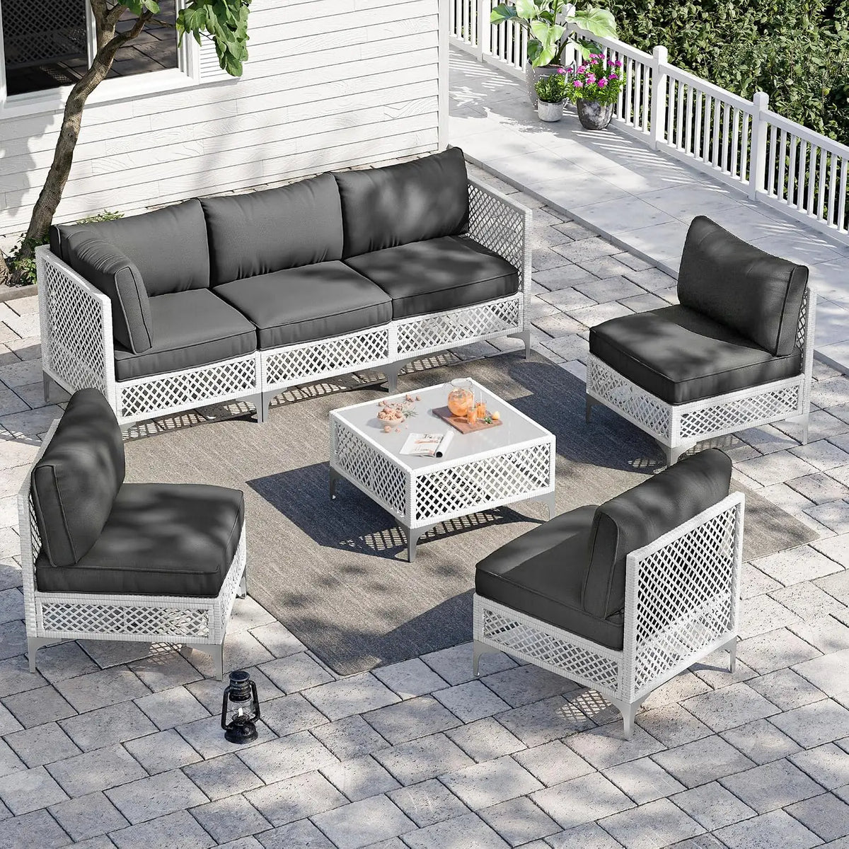 Patio Conversation Sets, 7 Piece Outdoor Furniture Set with Thick Cushions, Wicker Sectional Sofa Set with Coffee, Customized