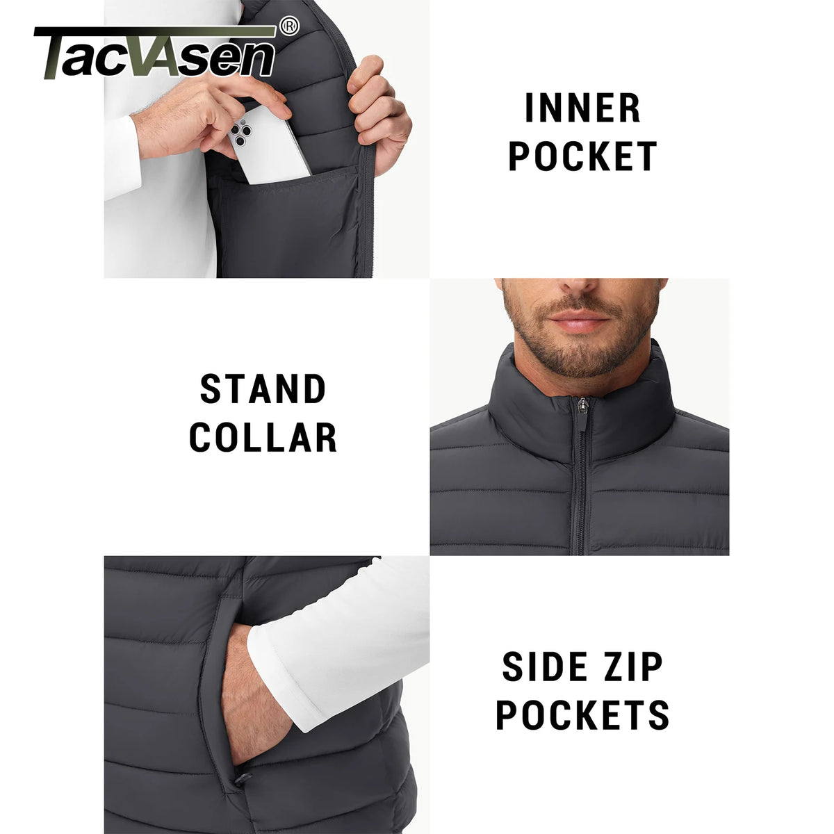 TACVASEN Lightweight Puffer Vest Mens Windproof Vest Sleeveless Vest Winter Jacket Casual Coat Warm Thicken Waistcoat Streetwear