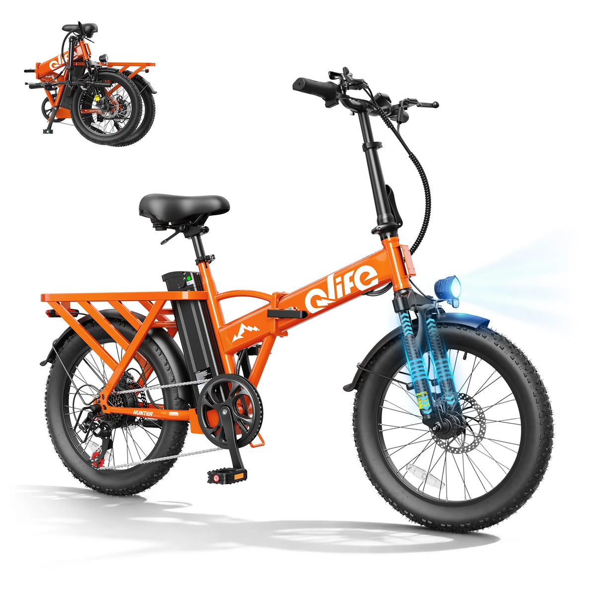 Qlife Hunter Electric Bike for Adults, 1200W Peak Motor 48V 13.5Ah Battery, 20"×3" Fat Tire Foldable Ebike, 28MPH 65Mi Long Range Electric Bicycle