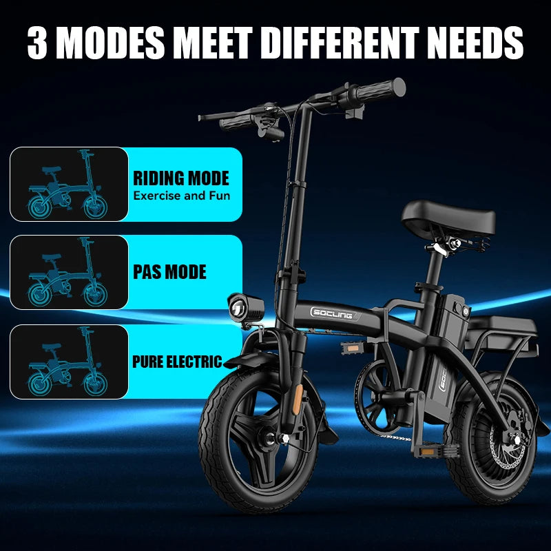 500W G11 Electric Bicycles Ebike E-Bike For Adults, 3-Riding Modes, 14' Foldable Ebike, With Charger And Battery, MAX Speed 19.9 MPH, Rear Disc Brakes, With A Basket And Lock, Durable And Lightweight Frame, All-Terrain Foldab