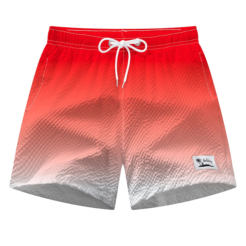 Men's Seersucker Beach Shorts with Mesh Liner Summer Casual Board Shorts with Pockets Quick Dry Swimwear Swimsuit Swim Trunks