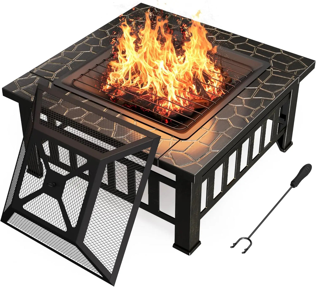 Devoko Outdoor Fire Pit, 32 Inch Firepit Table Metal Outdoor Fireplaces with Waterproof Cover for Outside Patio Camping (Silver)