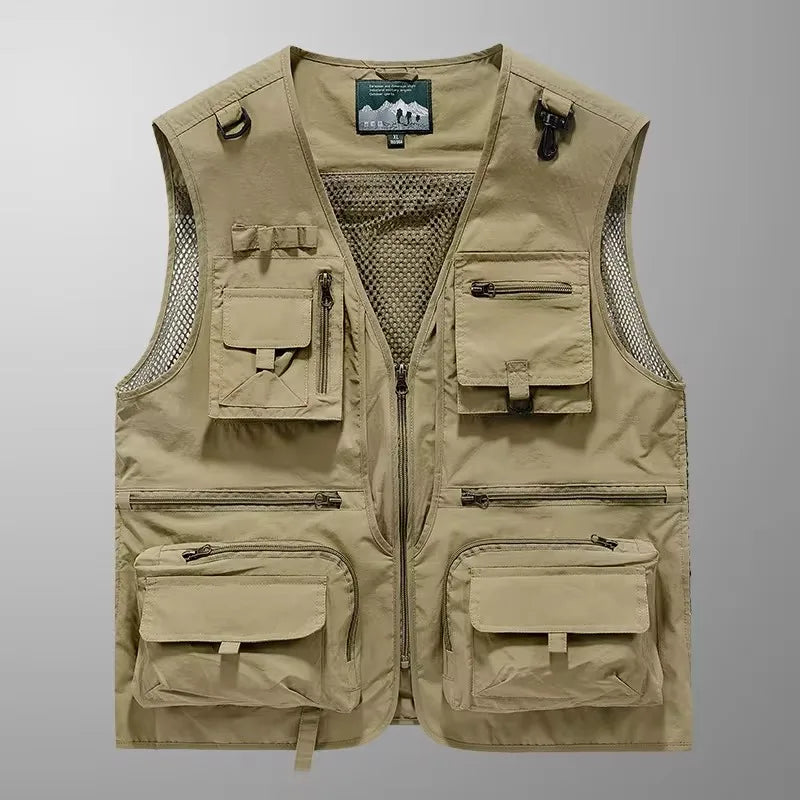 Summer Men's Sleeveless Vest Tactical Jacket Summer Photographer Vest Tool Multi Pocket Mesh Sleeveless Jacket Men's Work Vest