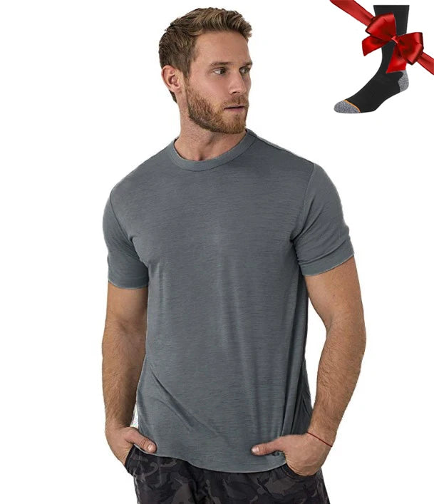 100% Superfine Merino Wool T Shirt Mens Base Layer Shirt Merino Wool Wicking Breathable Quick Dry Anti-Odor +Merino Wool Socks