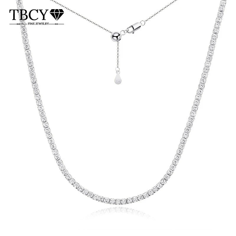 TBCYD 2mm Moissanite Tennis Necklace for Women S925 Silver Diamond Adjustable Choker Chain Wedding Necklaces Gold Jewelry