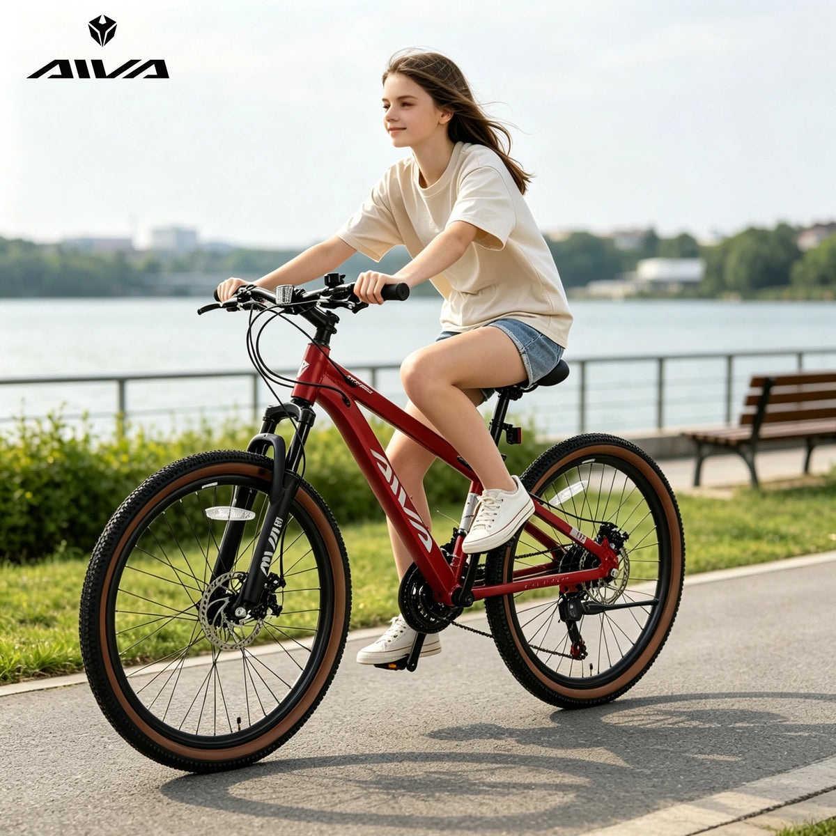 AIVA MT24FS 24 Inch Hardtail MTB, 21 Speed Mountain Bike, Bicycle for Teenagers and Adults, Lightweight Aluminum Frame, Suspension Fork, Front & Rear Disc Brakes