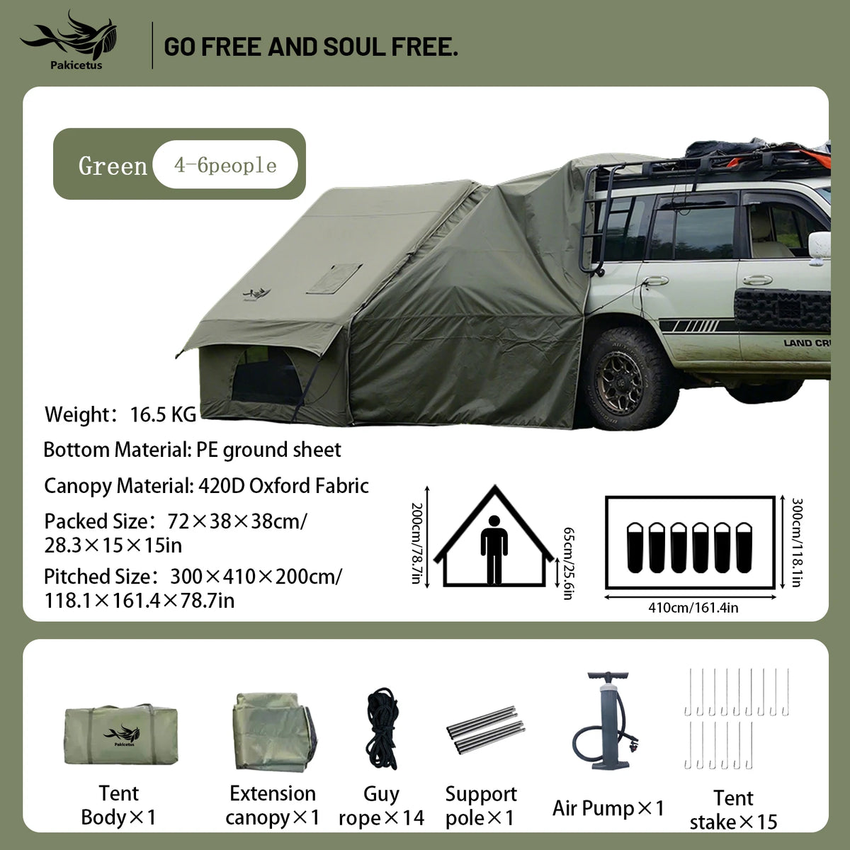 PAKICETUS Inflatable Camping Tent for 4-8 People, Breathable Mesh Windows Luxury Air Cabin Tent, UV Protection Quick Setup Outdoor Shelter for Hiking, Picnic, Backyard & Road Travel